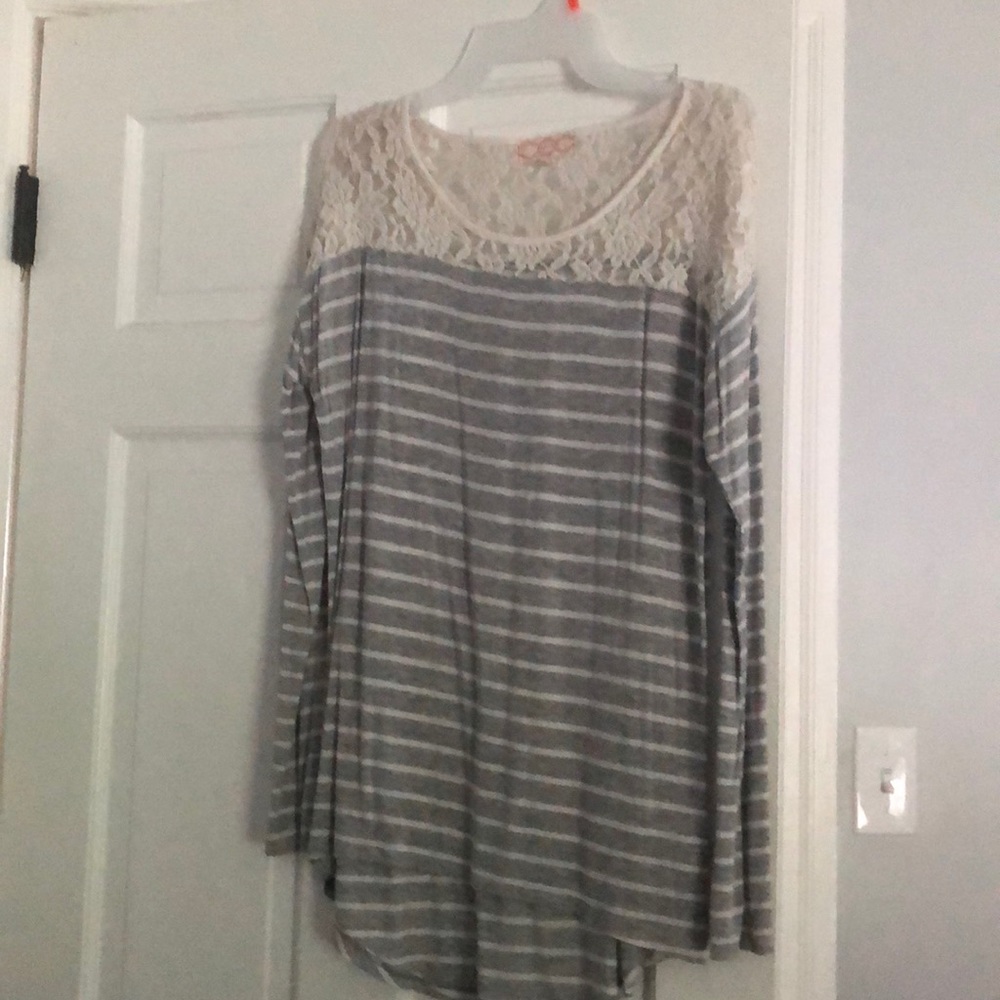 Grey long sleeve lace top